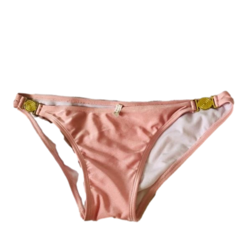 Bikini Bottom Full Coverage Swim Peach Pink with Golden Metallic Medallion